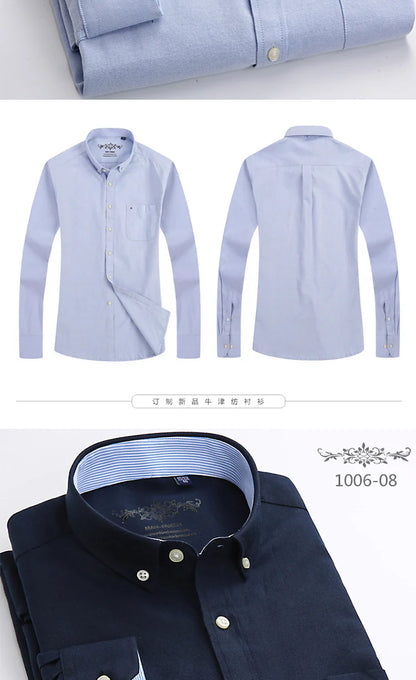 New in shirt Cotton long-sleeve shirts for men slim fit formal plain tops single pocket solid color office tops fashion clothes