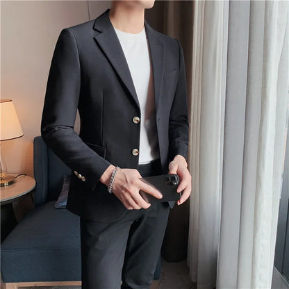 2025 High Quality Solid Single Button Casual Blazer Men's Korean Simple Business Elegant Fashion Party Slim Fit Suit Jacket 4XL