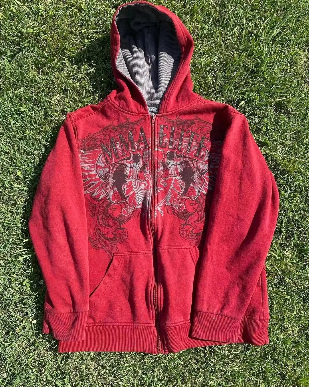 2000s New Cotton Red Couple Zipper Hoodies Vintage Elite Full Zip Hoodie Sweatshirt Size Skull Snake Red Y2K Sweatshirts