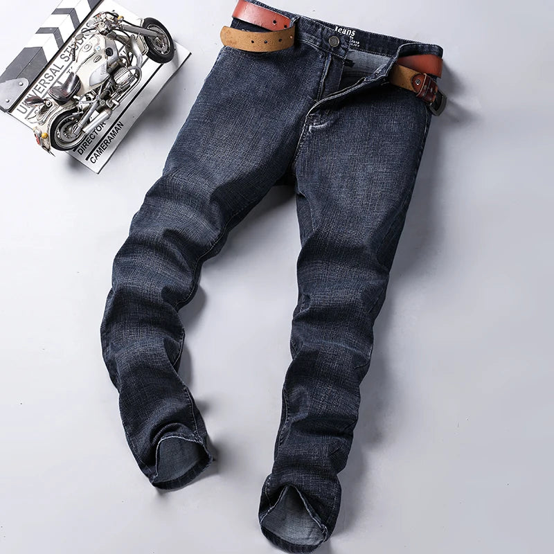 New Spring Autumn Men Classic Jeans Business Fashion Straight Regular Blue Stretch Denim Trousers Men's Smart Jeans