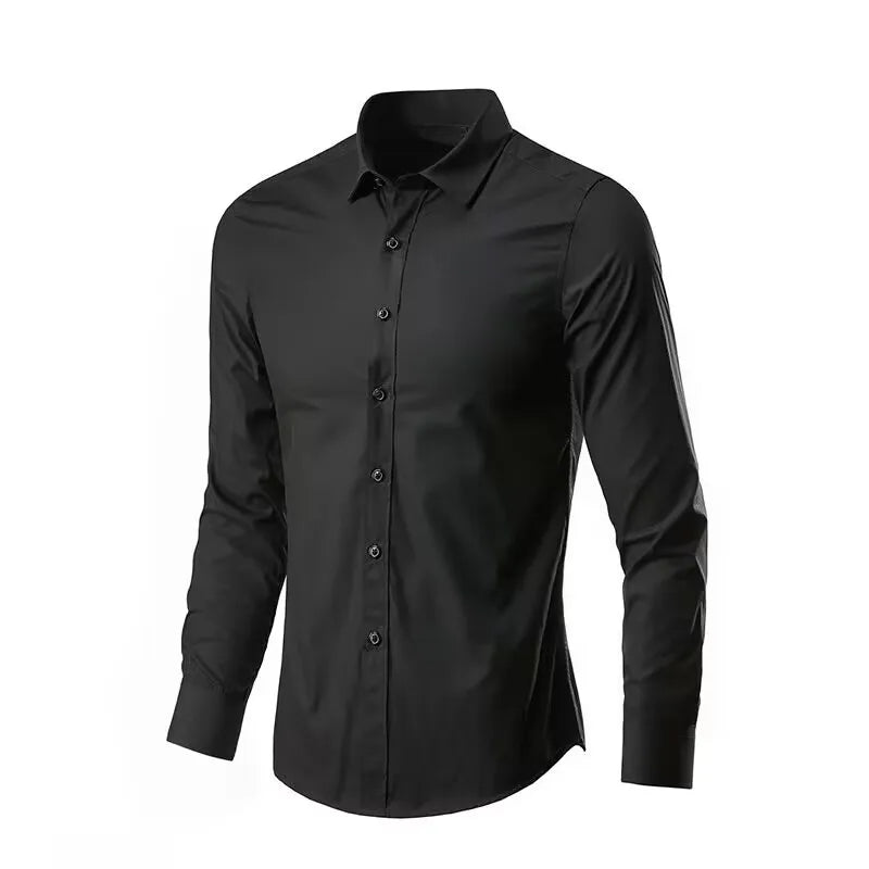 Men's Elastic Spring And Autumn New long Sleeve Shirt Anti-wrinkle Free ironing Business Comfort Fashion Breathable Slim