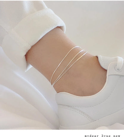 New Arrival Fashion 925 Sterling Ladies Silver three layer Anklet Bracelet For Women & Girl Jewelry Foot Jewelry