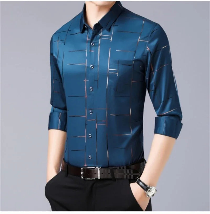 Men's Casual and Fashionable Long Sleeved Printed Shirt, Non Ironing and Wrinkle Resistant Business Top