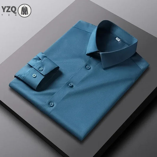 Men's Casual and Fashionable Long Sleeved Solid Color Shirt Non Ironing and Wrinkle Resistant Business Top