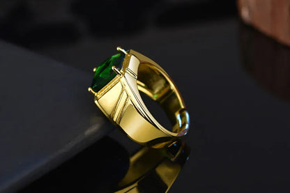 HOYON four-claw emerald domineering 14K gold color men's ring fashion square diamond emerald style ring for gift