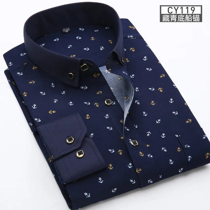 New men's shirt long sleeve thin spring/summer print free ironing business casual slim fashion breathable shirt