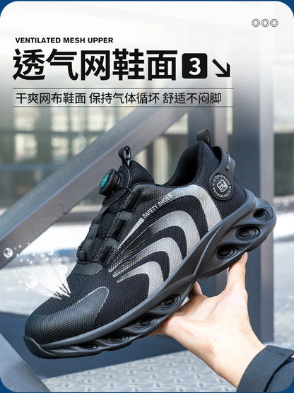 Rotary Buckle Work Sneakers Protective Shoes Lightweight Safety Shoes Puncture-Proof Anti-smash Steel Toe Shoes Work Boots Men