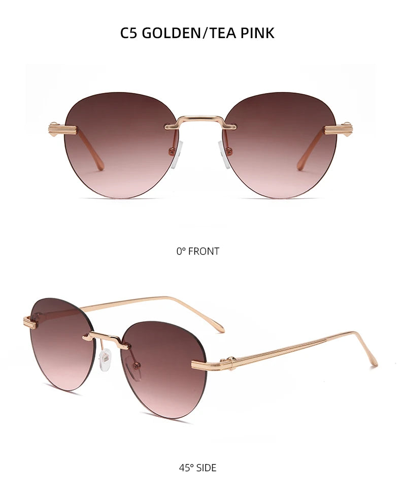 The new frameless and stylishly minimalist sunglasses are versatile with a golden metal frame.