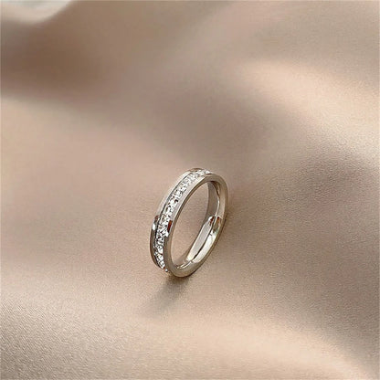 Luxury Rose Gold Double Rowed Square Zircon Stainless Steel Ring Women's Romantic Engagement Wedding Party Jewelry Women Gift