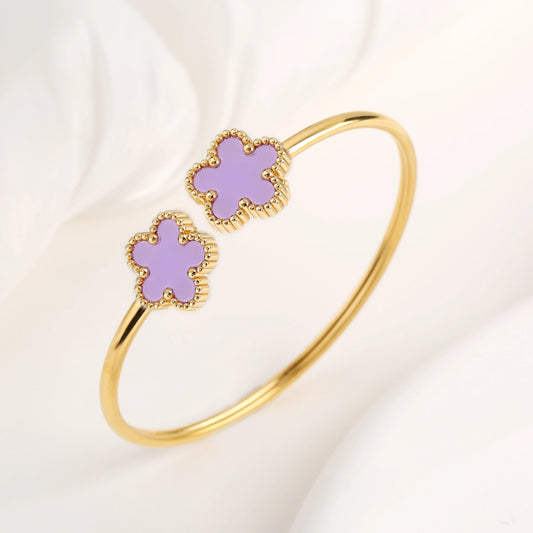 15 Colors High Quality Stainless Steel Gold-Plated Five Leaf Flower Open Bangle Simple Women's Fine Daiy Party Jewelry Clover