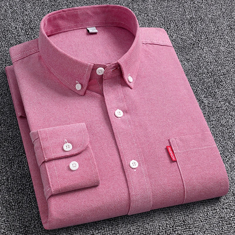 Men's Oxford Long Sleeve Shirts 100% Cotton Solid Color Turn Down Collar Regular Fit Daily Men Clothing Easy Care Shirts For Man