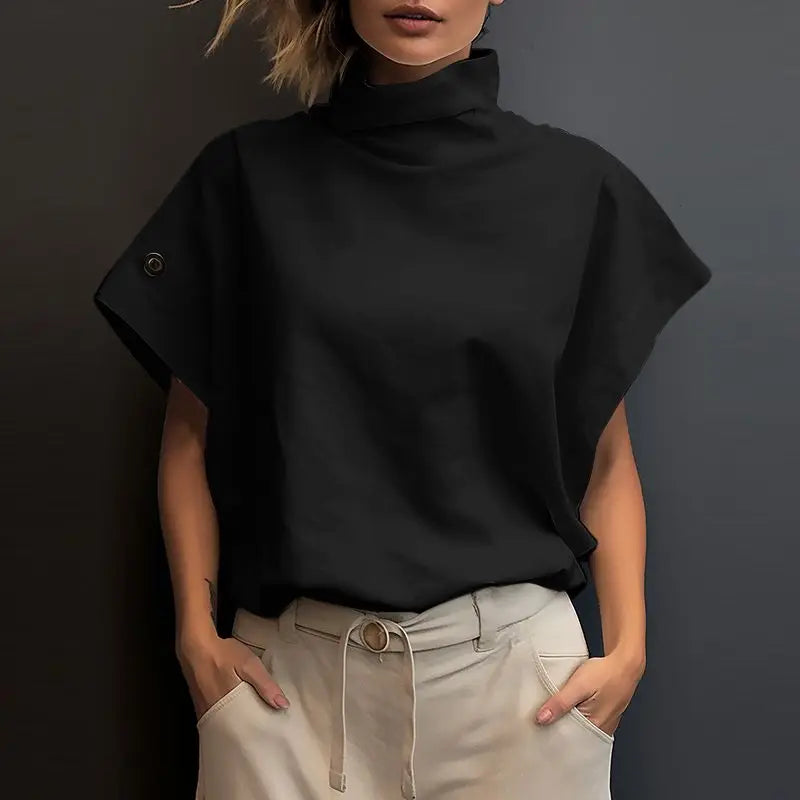 Women Fashion OL Work Shirt 2025 ZANZEA Summer Elegant Turtleneck Short Sleeve Blouse Casual Loose Office Tops Party Blusas