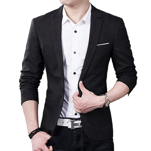 Men Blazers Slim Autumn Suit Blazer Business Formal Party Male Suit One Button Lapel Casual Long Sleeve Pockets Top Plus Size