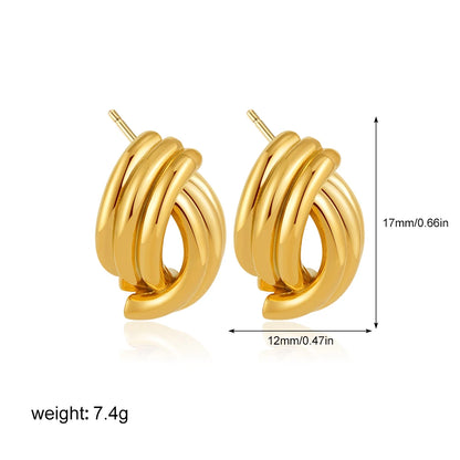 Geometric Stainless Steel Gold Sliver Color Bilayer Stud Earring for Women Irregular Metal Texture Fashion Jewelry Gift