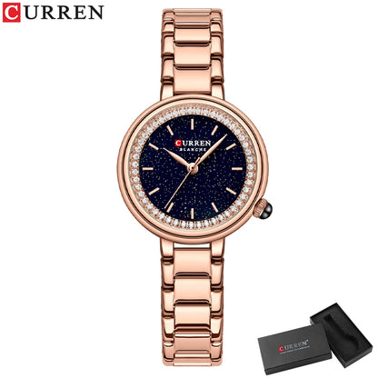 CURREN Luxury Brand Women's Wristwatches with Starry Sky Dial Stainless Steel Band Quartz Watches Ladies Rhinestones Clock