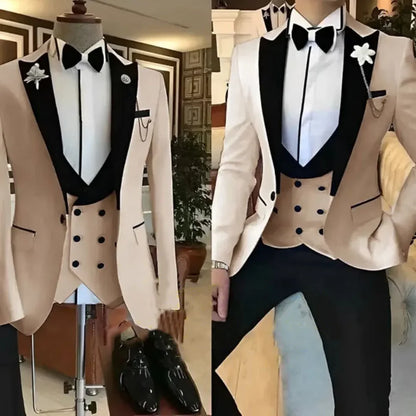 Slim Fit white Men Suits 3 Piece Groom Tuxedos for Wedding Groomsmen Italian Style Suit Jacket with Double Breasted Vest Pants