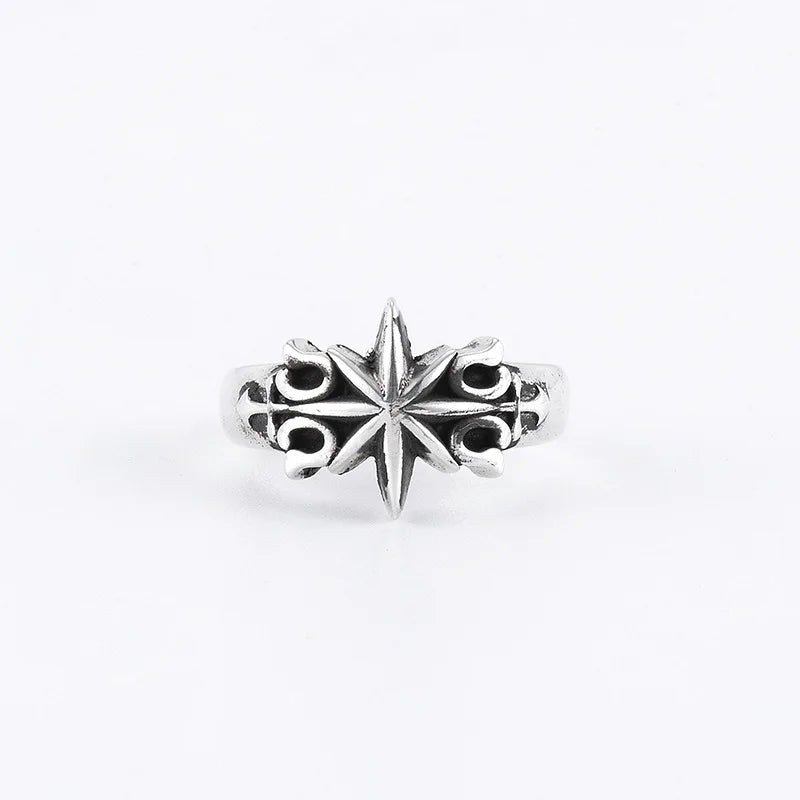 Retro Six Point Star Ring For Men Silver Color Punk Gothic Adjustable Open Ring Rock Handmade Unisex Jewelry Accessories Gift