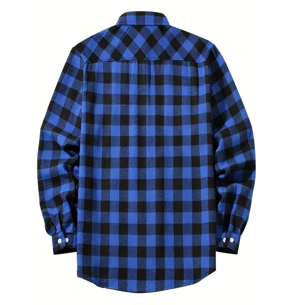 2024 Autumn Men Jacket Tops Single Breasted Casual Plaid Shirt Long Sleeve Chest Double Pocket Hip Hop Design Stitching ShirtS