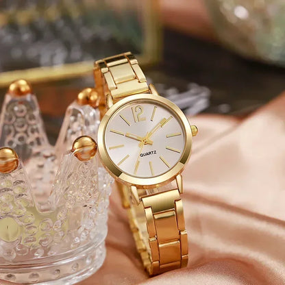 Luxury Watch for Women Simple Round Dial Stainless Fashion Gold Bracelet Quartz Wristwatch Students Ladies Watches Reloj Mujer