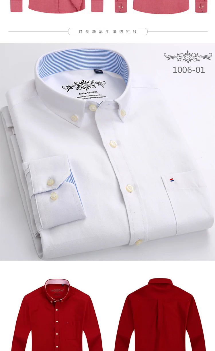 New in shirt Cotton long-sleeve shirts for men slim fit formal plain tops single pocket solid color office tops fashion clothes