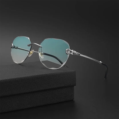 Luxury Polygon Gradient Sunglasses Women New Metal Curved Temples Eyewear Ocean Rimless Fashion Sun Glasses Ladies UV400