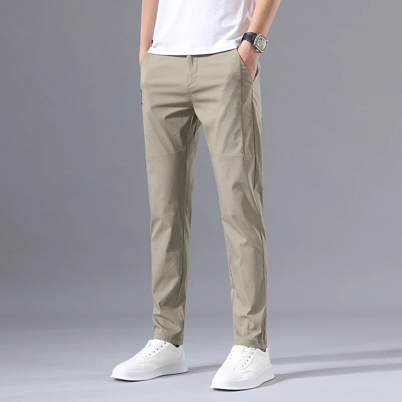 2025 Men's Casual Pants Slim Fit Stretch Classic Chino Trouser Male Stretch Elastic Korean Summer Dress Ice Light Thin Business