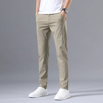 2025 Men's Casual Pants Slim Fit Stretch Classic Chino Trouser Male Stretch Elastic Korean Summer Dress Ice Light Thin Business