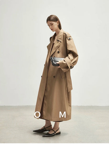 Lautaro Spring Autumn Oversized Khaki Long Grey Trench Coat for Women Double Breasted Loose Casual Korean Fashion Overcoat 2024