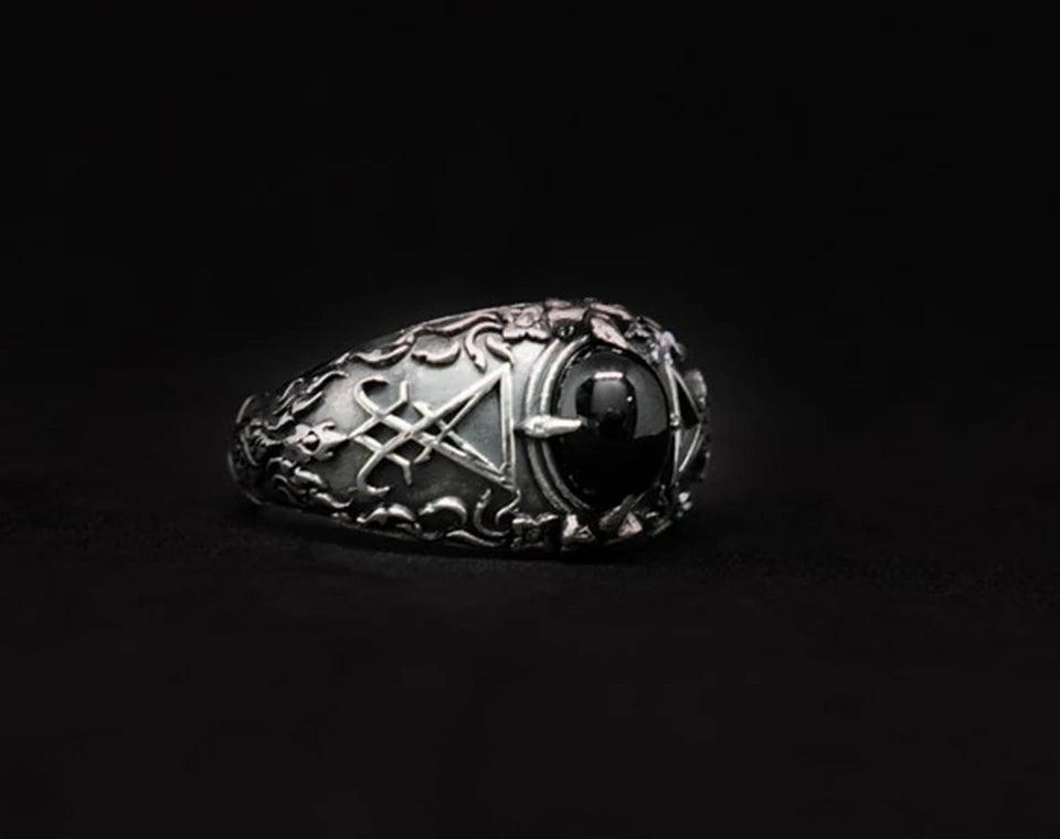 Dropshipping Vintage Sigil Lucifer Rock Ring 316L Stainless Steel Seal of Satan Rings for Men Male Punk Rock Jewelry Gift