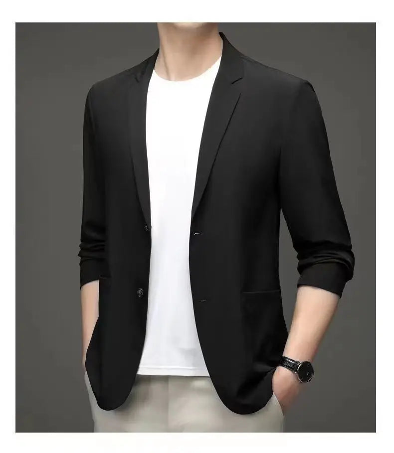 Spring Summer Men Ice Silk Thin Casual Sunscreen Blazer Fashion Casual Male Clothes Long Sleeve Big Size Slim Solid Blazers Coat