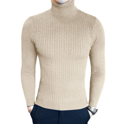 Men's Slim Fit Turtleneck Sweater Casual Twist Patterned Pullover Knitted Sweaters Autumn Outdoor Streetwear Warm Sweaters Men