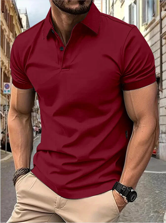 Men's solid color short-sleeved button-down lapel T-shirt casual top