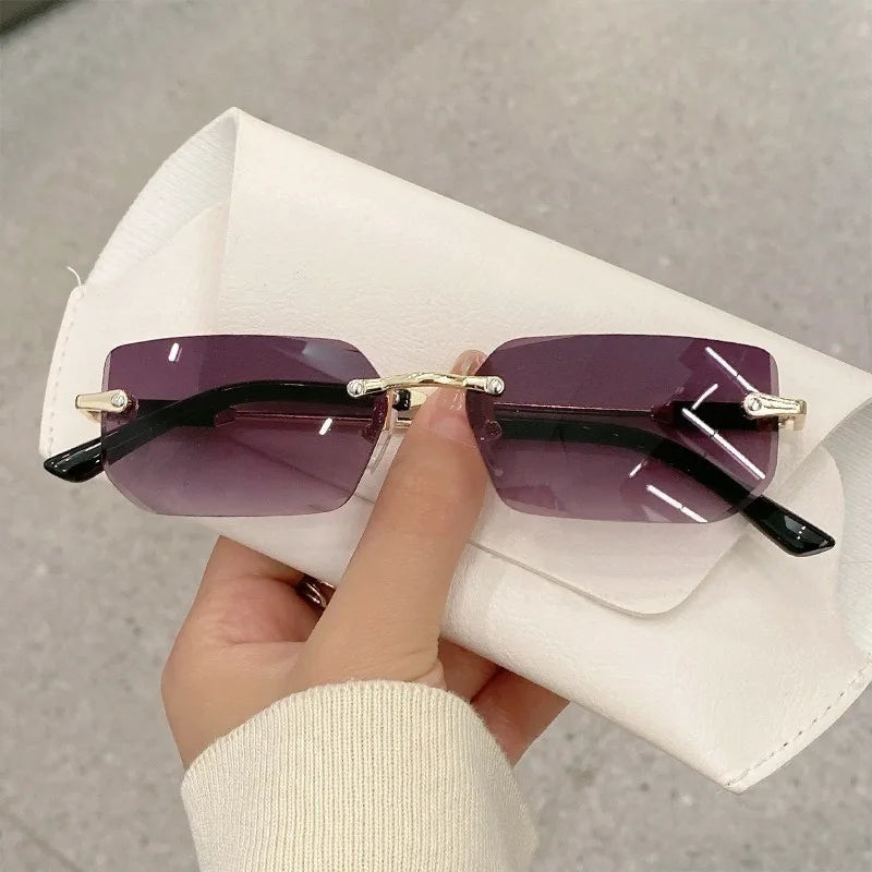 Retro Sunglasses Men Brand Designer Fashion Rimless Sun Glasses Shades Cutting Lens Ladies Frameless Eyeglasses