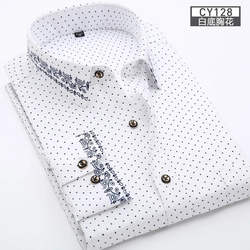 Men's new long sleeve shirt printed casual slim free ironing top Spring and summer trend fashion boy cool comfortable and neat