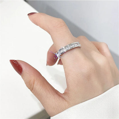 Luxury Rose Gold Double Rowed Square Zircon Stainless Steel Ring Women's Romantic Engagement Wedding Party Jewelry Women Gift