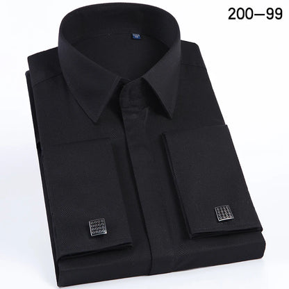 Men's French cufflink shirt with long sleeves slim fit concealed buttons solid color high-end wedding dress formal men's