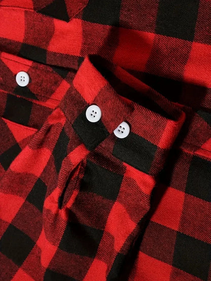 Mens Shirts Single Breaste Classic Plaid Smart Casual Flannel Shirt Long Sleeved Chest Two Pockets Design Spring Autumn Men Tops