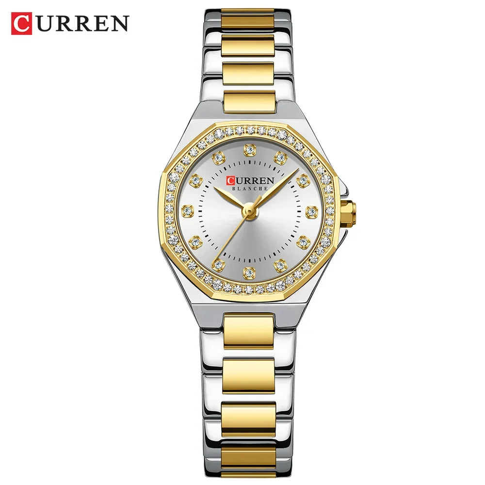 CURREN Original Diamond Watch for Women Fashion Elegant Stainless Steel Waterproof Quartz Wristwatch Luxury Ladies Dress Watches