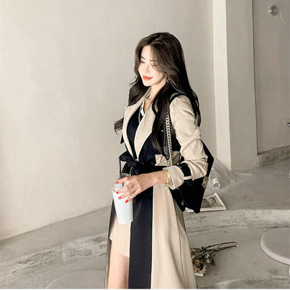 Autumn Mature Style Women's Trench Coat Thin Lined Khaki Coats Lengthened Windbreaker Mature Women Clothing