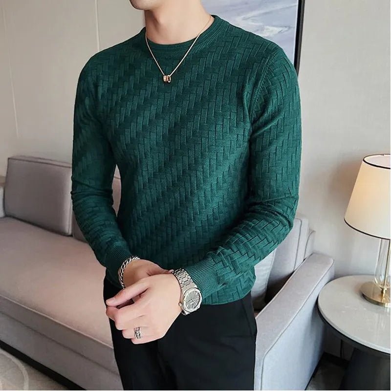 2025 Brand Clothing Men Autumn And Winter High Quality Knitting Sweater Male Slim Fit Plaid Pullover Tight Sweater With o-Neck