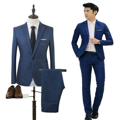 2pcs Coat Pants Men Suit Formal Blazer M~2XL Party Polyester Tuxedos Wedding Business Suit Coat + Pants Comfortable (no shoe)