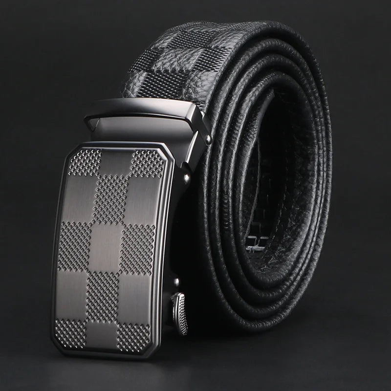 Men's Top Layer Cowhide Ratchet Belt with Scratch Resistant Alloy Automatic Buckle - Business Style Durable Dress Belt