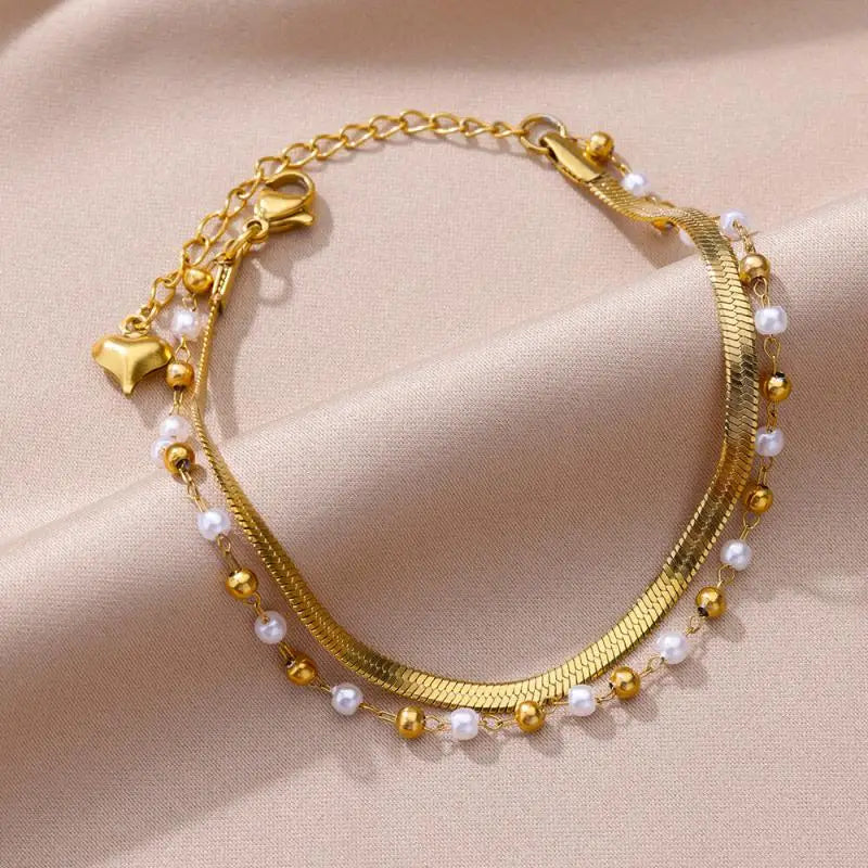 Anklets for Women Summer Beach Accessories Stainless Steel Imitation Pearl Chain Anklet Gold Color Leg Bracelets Bodychain Gifts