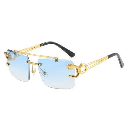 Fashion Retro Cheetah Decoration Sunglasses for Women Men Metal Steampunk Sun Glasses Summer UV400 Trendy Rimless Eyewear