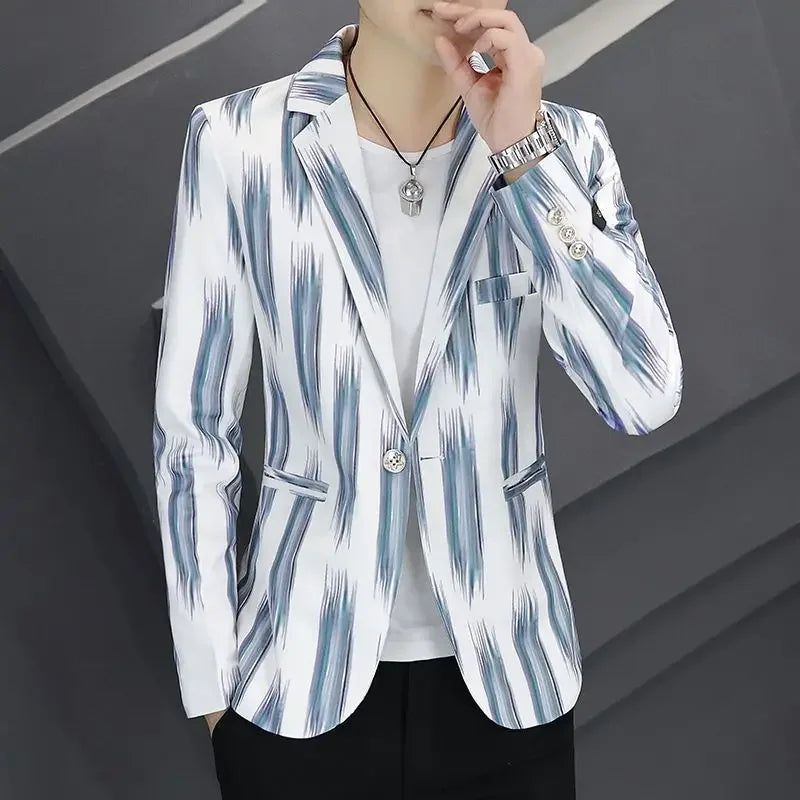 Slim Fit Printed Male Blazer Coat Thin White Men's Suit Jackets Stamp New in Original Classic Simple Breasted Fashion 2024 Suits