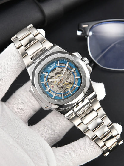 LONGLUX automatic man watch  luxury wholesale mechanical wristwatches stainless steel skeleton waterproof  mens watch men gift