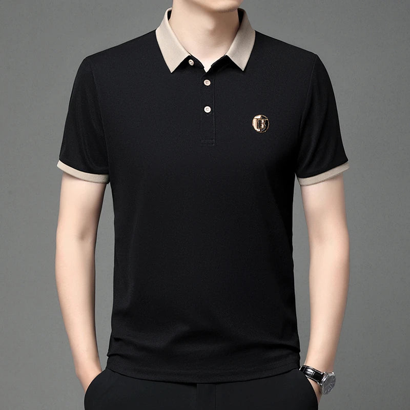 2024 Men's New Embroidered Cotton Business Leisure Short Sleeved POLO Shirt Fashion Short Sleeved Comfortable and Breathable Top