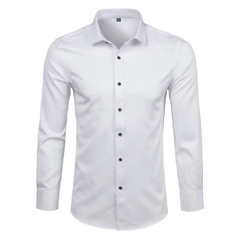 New Men's Minimalist Slim Fit Long Sleeve Shirts Classic Business Solid Color Office Shirt Casual Men's Clothing Tops 2024