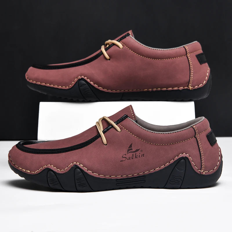 New 2025 Autumn Handmade Leather Casual Men Shoes Design Fashion Sneakers Man Loafers Breathable Low Top Flat Shoes Driving