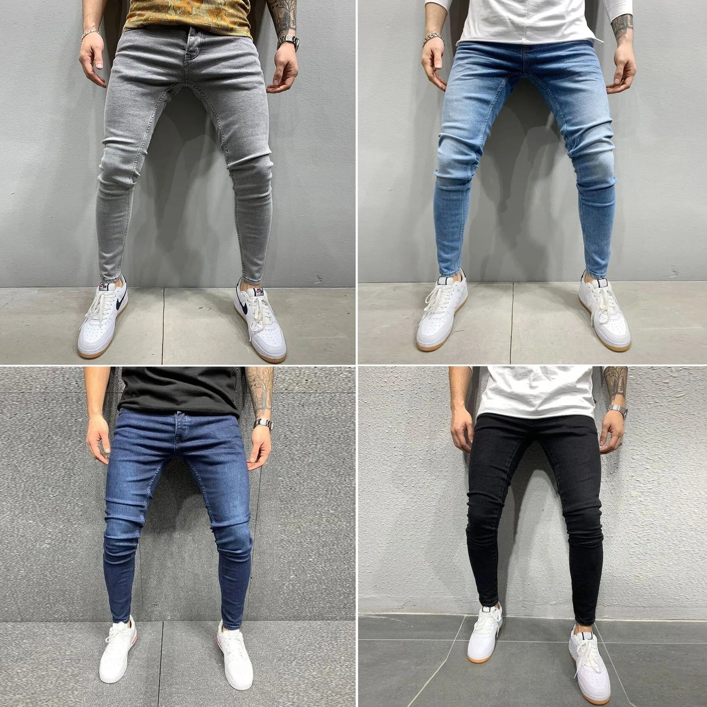 2025 New Men's Stretchy SKinny Jeans Solid Color Slim Fit Casual Pants Fashion Mens Designer Clothes Streetwear Denim Trousers